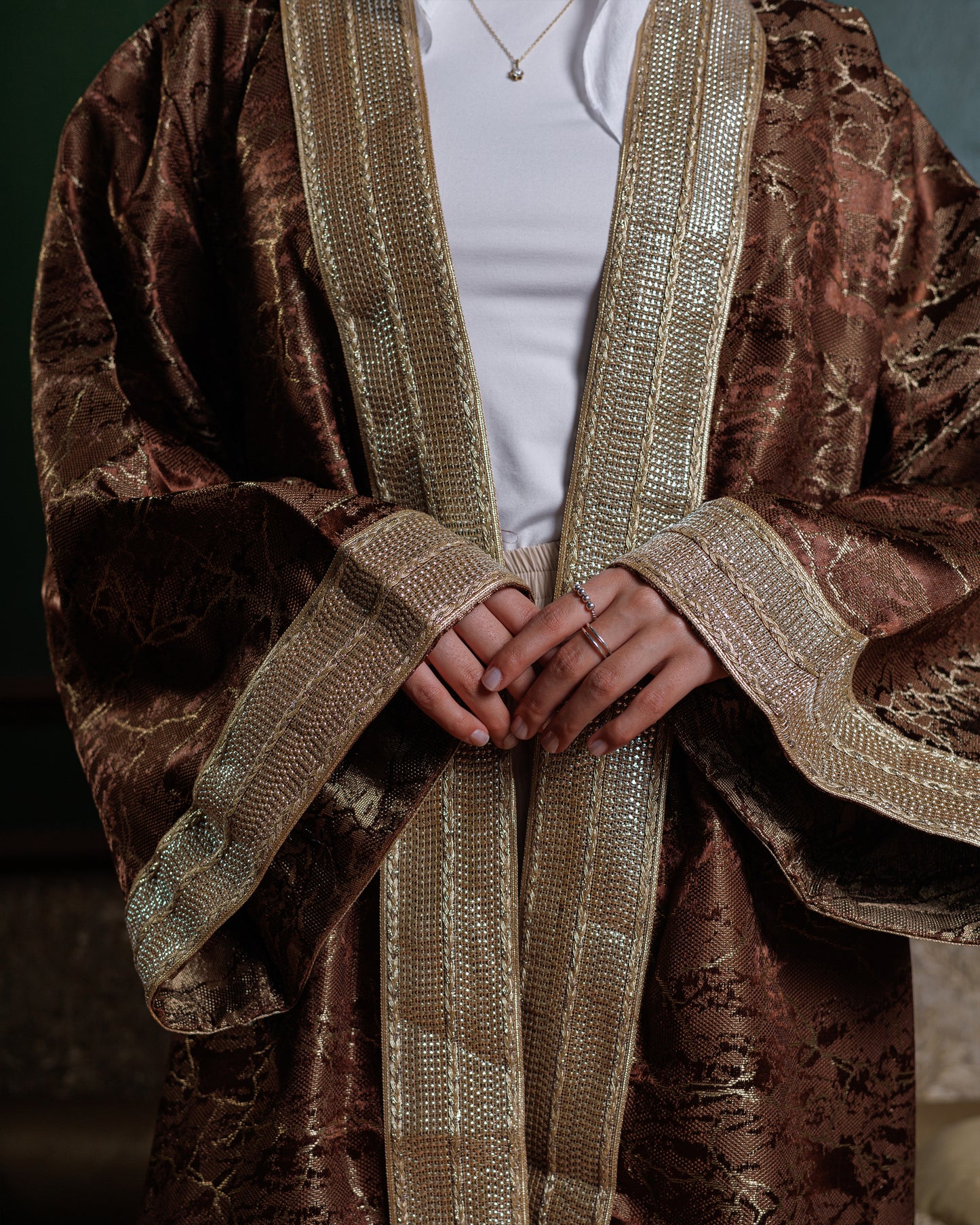 Jacquard Ramadan Kaftan - Metallic Brown