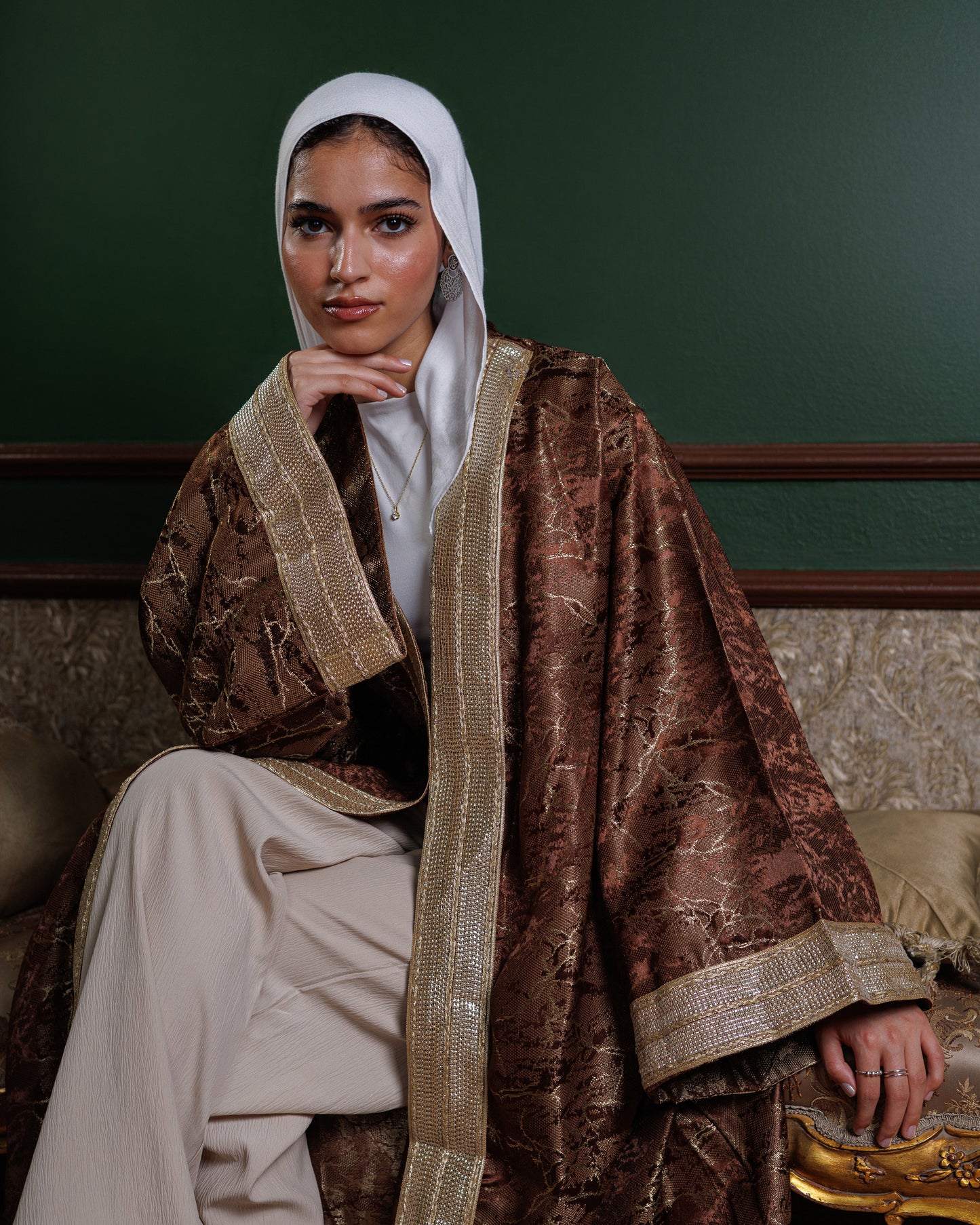 Jacquard Ramadan Kaftan - Metallic Brown