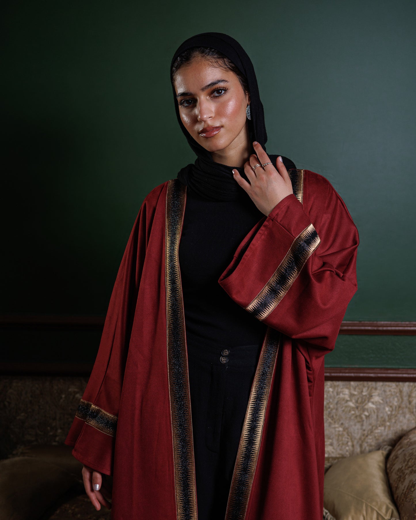 Suede Ramadan Kaftan - Burgundy