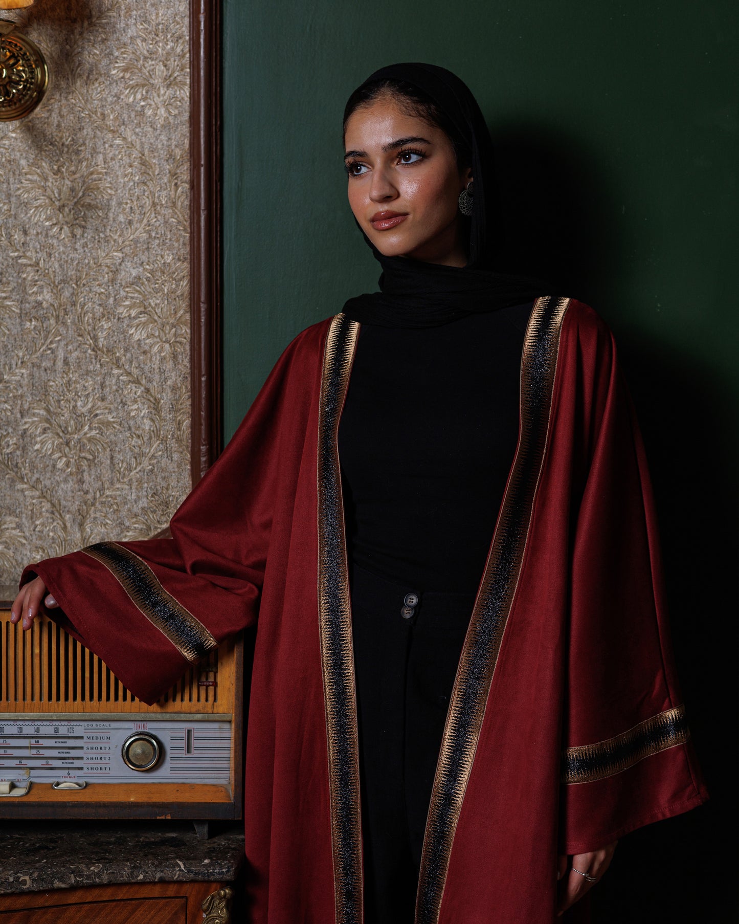 Suede Ramadan Kaftan - Burgundy
