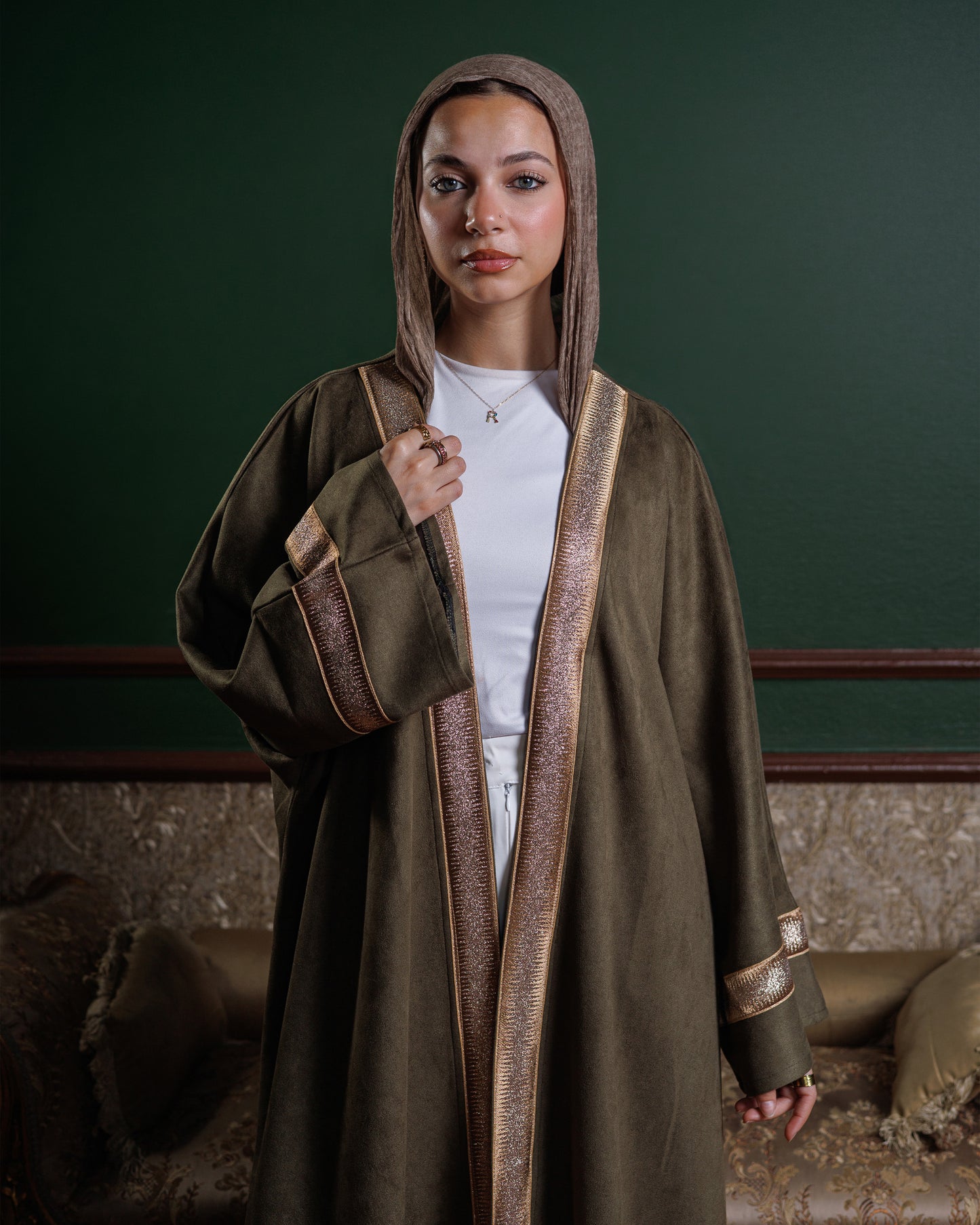 Suede Ramadan Kaftan - Olive