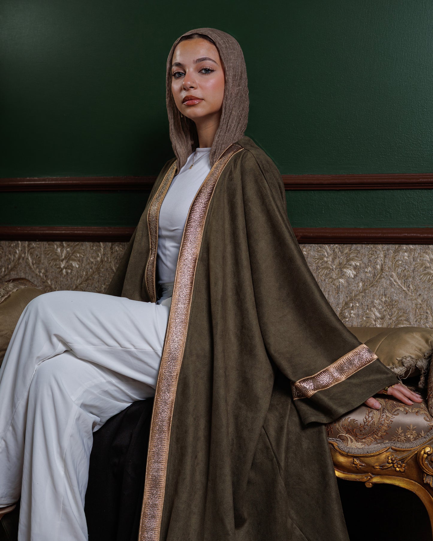 Suede Ramadan Kaftan - Olive