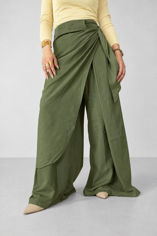 High Waist Wrap Wide-Leg Pants