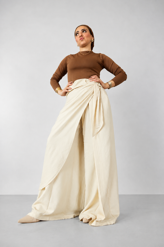 High Waist Wrap Wide-Leg Pants