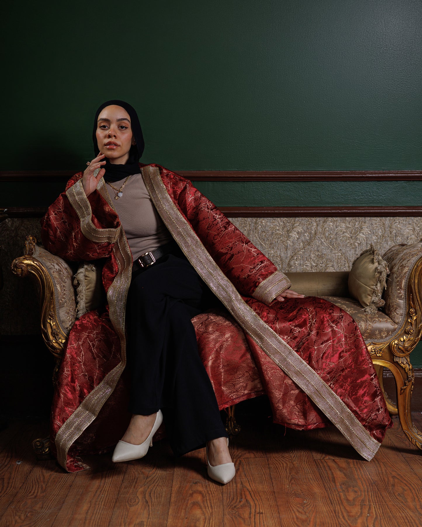 Jacquard Ramadan Kaftan - Metallic Burgundy