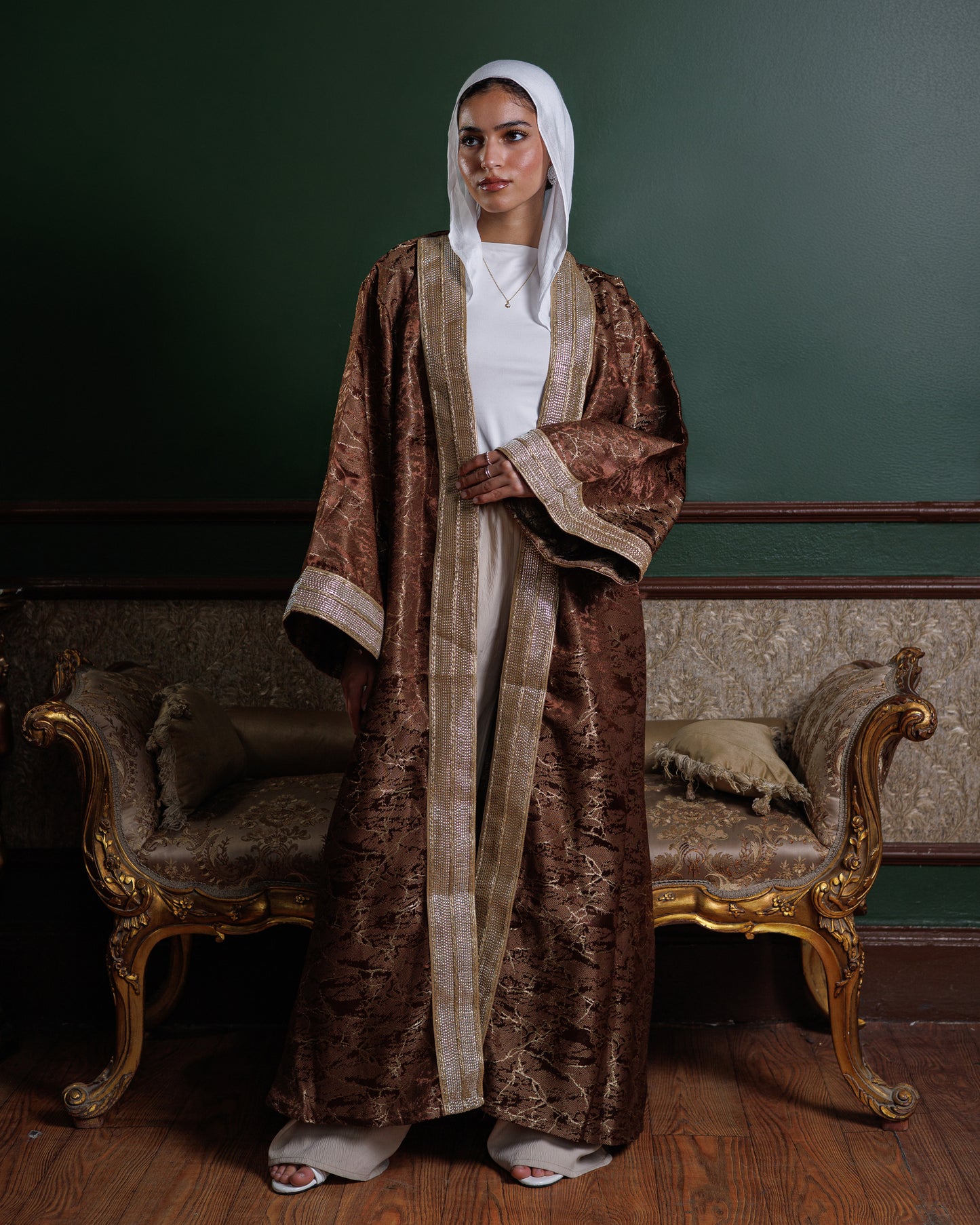 Jacquard Ramadan Kaftan - Metallic Brown