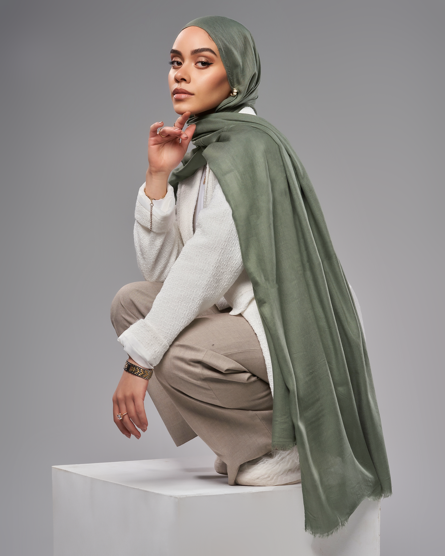 Cotton Modal Hijab - Olive Green