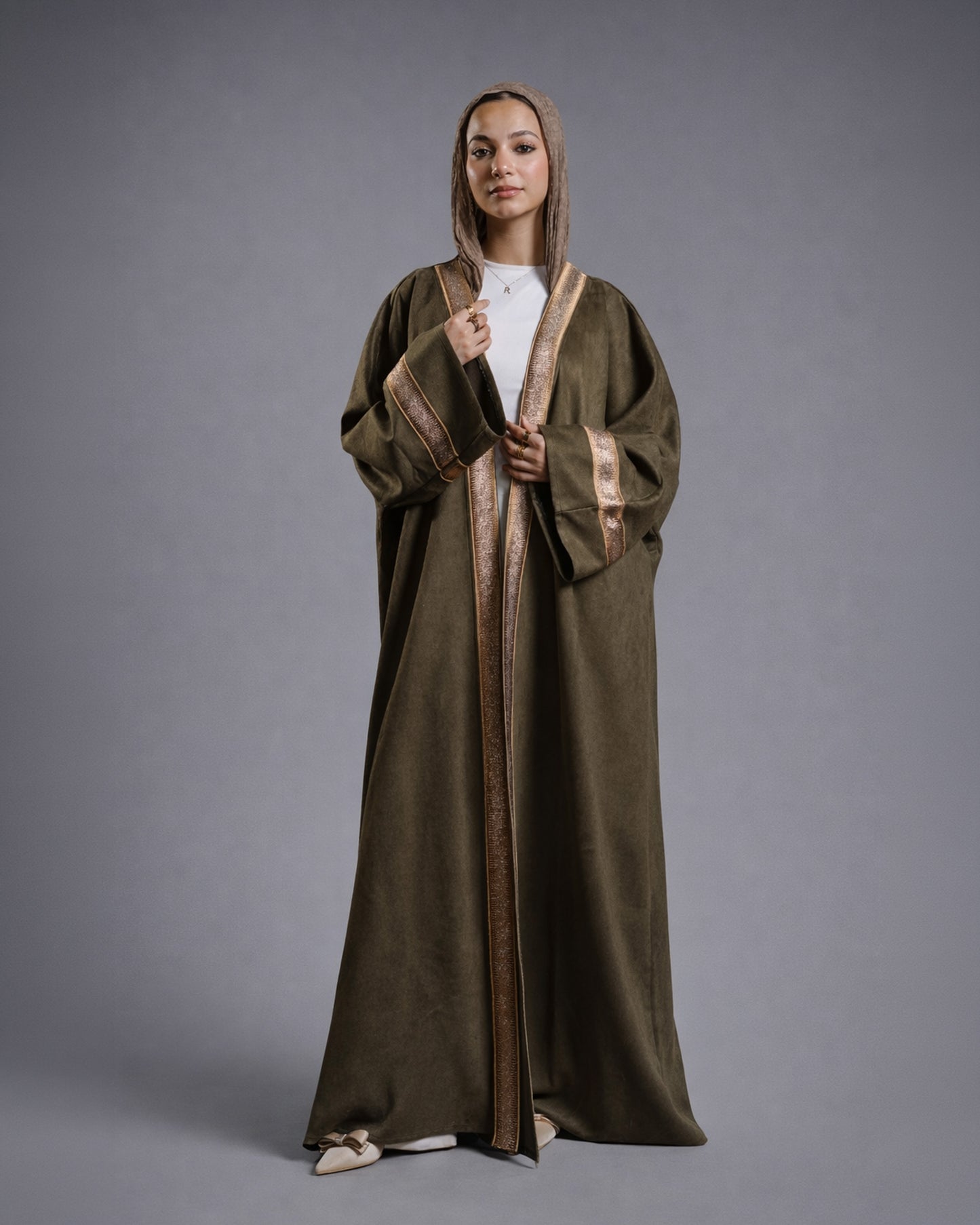 Suede Ramadan Kaftan - Olive