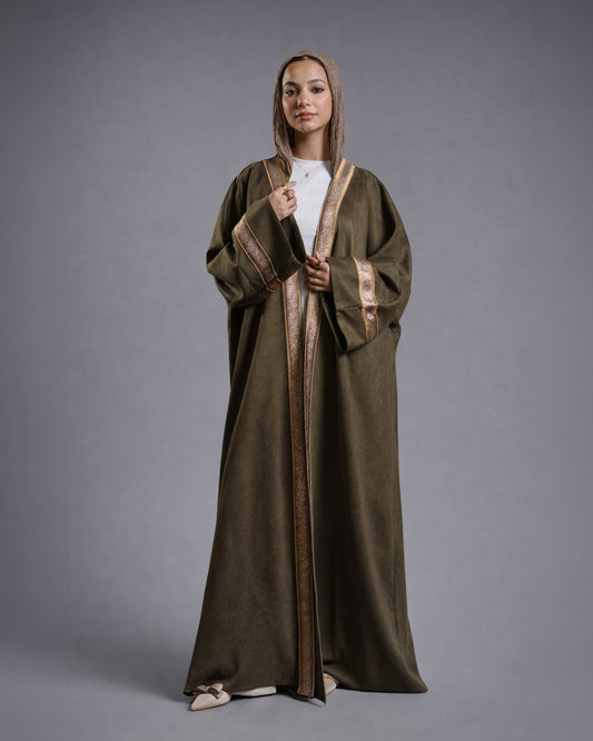 Suede Ramadan Kaftan - Olive