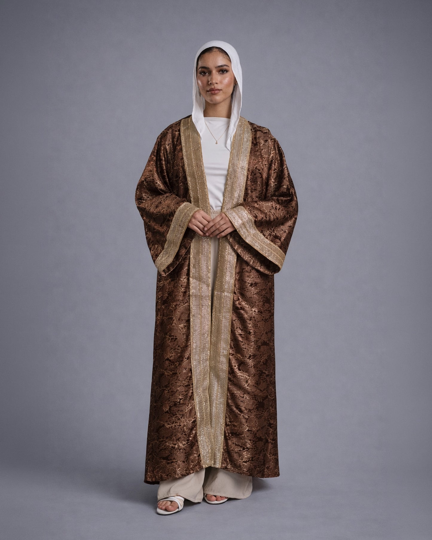 Jacquard Ramadan Kaftan - Metallic Brown
