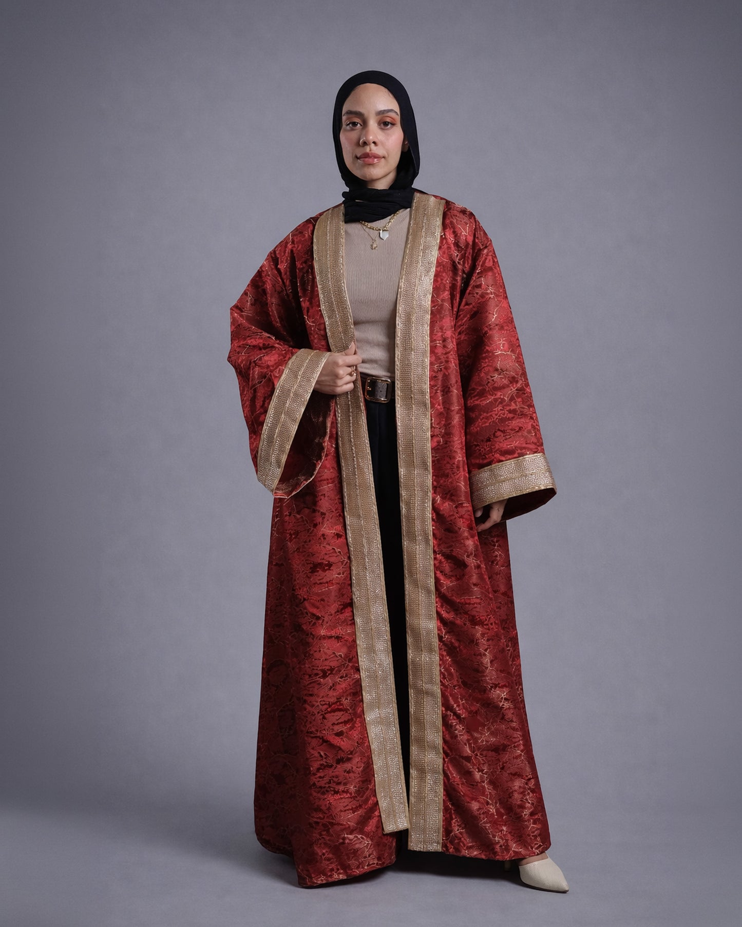 Jacquard Ramadan Kaftan - Metallic Burgundy